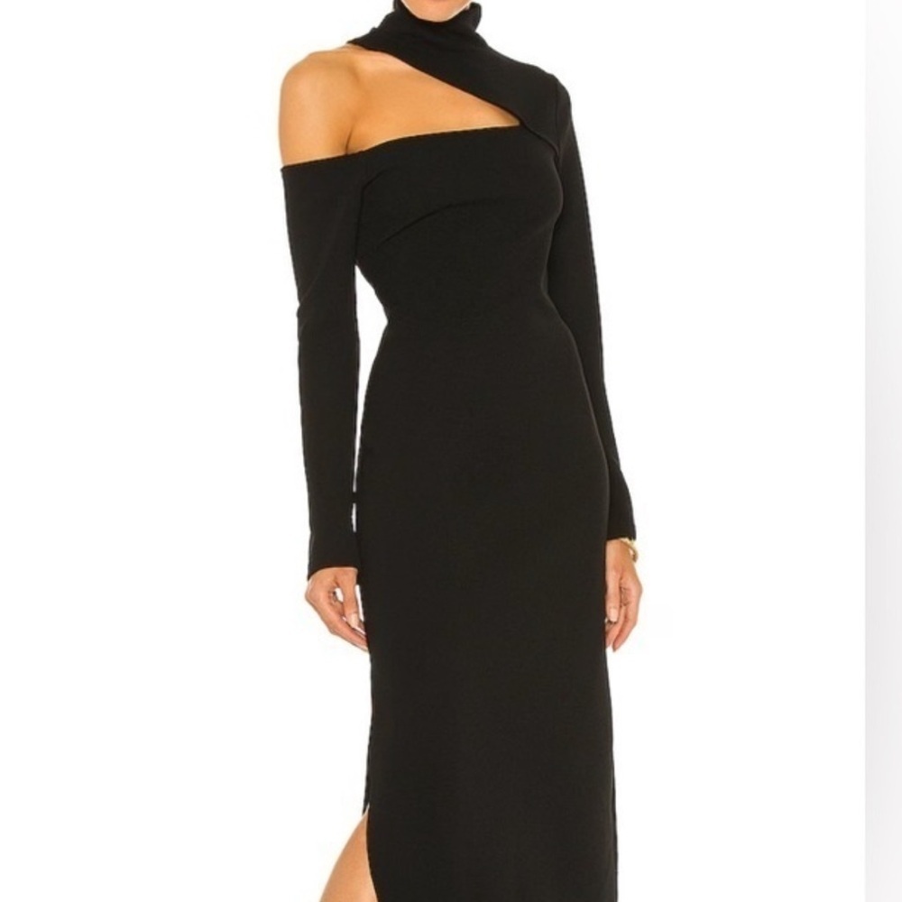 NICHOLAS Black Eleni Midi Edgy Cocktail Event Gala Chic Dress Size M NWT